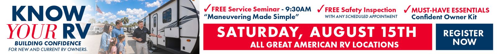 Know Your RV Weekend Event — August 15 at all locations